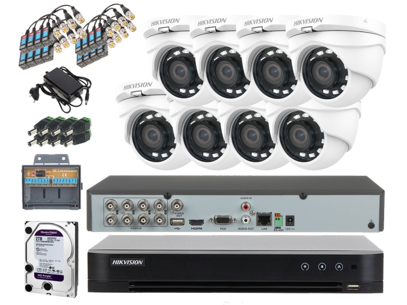 Zestaw monitoringu Hikvision 8 Kamer DS-2CE56D0T-IRM 3.6mm 2Mpx Full HD D-WDR